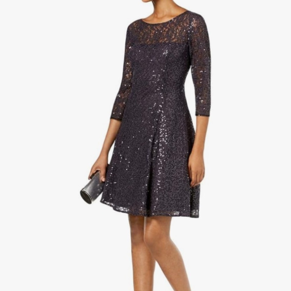 SLNY Gray Sequin Embellished A-Line Dress